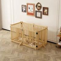 6-Panel Wooden Freestanding Dog Gate, Indoor Pet Fence with Folding Design, No Assembly Required, 144" L x 23.5" W x 31" H, Natural(m-7)