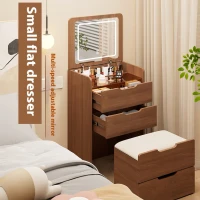 3-in-1 Vanity Desk with Flip Top Mirror, Compact Makeup Vanity Set with Visible Glass Desktop and 3 Drawers, 20" L x 16" W x 31.5" H, Walnut(m-4)