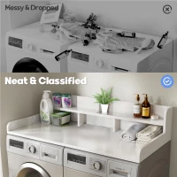 Washer Dryer Countertop with Non-slip Pads, Ample Workspace, Double Layer Wood Shelf Topper with Edge, 54″ L x 27.5″ W x 12″ H, White(m-6)