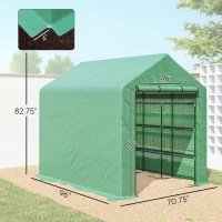 Outsunny Outdoor Walk-in Greenhouse with Roll-up Zipper Door, 18 Shelves, PE Cover, 95.25" x 70.75" x 82.75", Green(m-3)