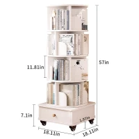 Rotating Bookshelf with 360-Degree Rotating Design, Wood Narrow Book Shelf Organizer for Bedroom, Living Room, 18″ L x 18″ W x 51″ H, White(m-3)