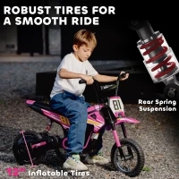 Qaba 24V Kids Motorcycle, Electric Dirt Bike with 250W Motor, Up to 9.9 MPH, 12" Inflatable Tires and Rear Suspension, Pink(m-6)