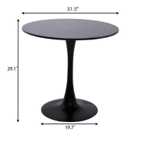 Modern Round Dining Table with Strong Metal Base, Kitchen Dining Room Furniture, Easy to Assemble and Clean, 31.5″ L x 31.5″ W x 29″ H, Black(m-3)