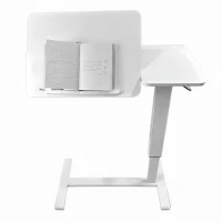 Overbed Bedside Desk with Tilting Tray, Mobile Rolling Laptop Stand, Height Adjustable Table with Wheels, 31.5″ L x 16″ W x 38″ H, White(m-8)