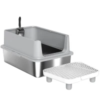 PawHut Extra Large Stainless Steel Cat Litter Box with Scoop & Pad, Anti-Urine Leakage, Easy Cleaning, Non-Sticky(m-1)