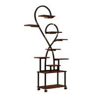 Heart-Shaped Indoor Plant Stand with Grow Lights, S-Shaped Rack for Home and Patio, 35.5″ L x 10″ W x 65″ H, Black+Dark Walnut(m-2)