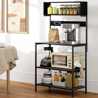 HOMCOM Baker's Rack with Charing Station, Microwave Shelf with Power Outlet, USB Charger and 5 Hooks, Black(m-10)