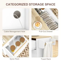 HOMCOM Kitchen Island with Storage, Rolling Kitchen Cart with Foldable Drop Leaf, Power Outlet and USB Ports, White(m-6)