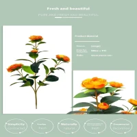 36" Faux Camellia Plant in Pot with Orange Flowers, Artificial Camellia Tree 2-Pack for home or office decor, 26.5" L x 6" W x 36" H, Black+Orange(m-6)