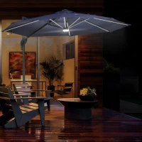 Outsunny 10ft Solar LED Cantilever Patio Umbrella, Aluminum Hanging Offset Umbrella Outdoor Sun Shade with 360 Degree Rotation, Lights, Tilt, Crank, Cross Base, Dark Blue(m-10)