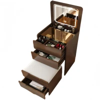 3-in-1 Vanity Desk with Flip Top Mirror, Dressing Table, Compact Makeup Vanity Set with Visible Glass Desktop, 23.5" L x 16" W x 31.5" H, Walnut(m-14)