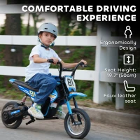 Qaba 24V Kids Motorcycle, Electric Dirt Bike with 250W Motor, Up to 9.9 MPH, 12" Inflatable Tires and Rear Suspension, Blue(m-7)