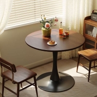 Modern Round Dining Table with Modern Design, MDF Top with Steel Base, Easy Assembly and Cleaning, 23.5" L x 23.5" W x 29" H, Walnut