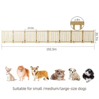 8-Panel Wooden Freestanding Dog Gate with Folding Design, Indoor Pet Fence for Dogs, No Assembly Required, 192.5″ L x 31″ H, Natural(m-3)