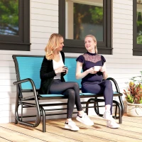 Outsunny Patio Double Glider Outdoor Steel Sling Fabric Gliding Bench Garden Swing Chair Heavy-Duty Porch Rocker Garden Loveseat Blue(m-8)
