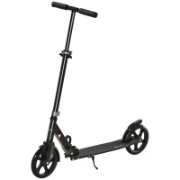 Soozier Kick Scooter for 12 Years and Up, Folding Scooter with 3-Level Height Adjustable Handlebar, Big Wheels and Rear Wheel Brake, Black(m-1)