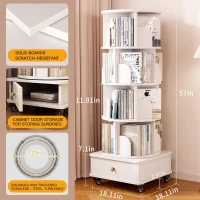 Rotating Bookshelf with 360-Degree Rotating Design, Wood Narrow Book Shelf Organizer for Bedroom, Living Room, 18″ L x 18″ W x 51″ H, White(m-5)