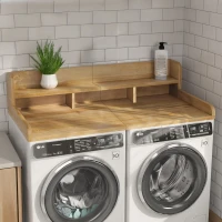 Double Layer Practical Washer Dryer Countertop with Non-slip Pads, Laundry Wood Shelf Topper with Edge, 54" L x 27.5" W x 12" H, Natural(m-6)