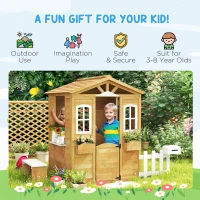 Outsunny Outdoor Playhouse for Kids Wooden Cottage with Working Doors Windows & Mailbox for Age 3-6 Years, Natural Wood(m-6)