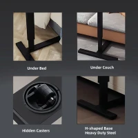 Folding Overbed Bedside Desk with Tilting Tray, Mobile Rolling Laptop Stand with Adjustable Height , 31.5″ L x 16″ W x 38″ H, Walnut+Black(m-7)