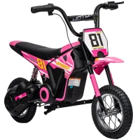 Qaba 24V Kids Motorcycle, Electric Dirt Bike with 250W Motor, Up to 9.9 MPH, 12" Inflatable Tires and Rear Suspension, Pink(m-11)