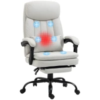 Vinsetto Executive Office Chair with Vibration Massage, Microfibre Swivel Desk Chair, Heated Reclining Computer Chair with Lumbar Support Pillow, Footrest, Cream White(m-11)