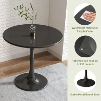 Modern Round Dining Table with MDF Top and Steel Base, Strong Construction, Easy Assembly and Cleaning, 23.5″ L x 23.5″ W x 29″ H, Black(m-4)