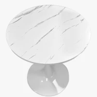 Marble Texture Round Dining Table with MDF Top and Steel Base, Easy to Install and Clean, 23.5" L x 20" W x 29" H, White Marble(m-9)