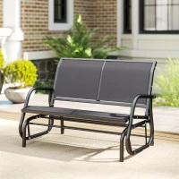 Outsunny Patio Double Glider Outdoor Steel Sling Fabric Gliding Bench Garden Swing Chair Heavy-Duty Porch Rocker Garden Loveseat Grey(m-9)