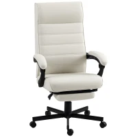 Vinsetto Office Chair, High Back Desk Chair, Swivel Recliner with Adjustable Height, Footrest and Padded Armrest, Cream White(m-11)