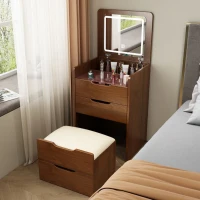 3-in-1 Vanity Desk with Flip Top Mirror, Dressing Table, Compact Makeup Vanity Set with Visible Glass Desktop, 23.5" L x 16" W x 31.5" H, Walnut(m-1)