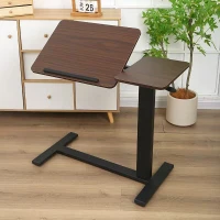 Folding Overbed Bedside Desk with Tilting Tray, Mobile Rolling Laptop Stand with Adjustable Height , 31.5″ L x 16″ W x 38″ H, Walnut+Black(m-8)