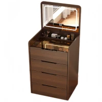 3-in-1 Vanity Desk with Flip Top Mirror, Dressing Table, Compact Makeup Vanity Set with Visible Glass Desktop, 23.5" L x 16" W x 31.5" H, Walnut(m-13)
