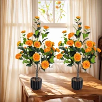 36" Faux Camellia Plant in Pot with Orange Flowers, Artificial Camellia Tree 2-Pack for home or office decor, 26.5" L x 6" W x 36" H, Black+Orange(m-7)