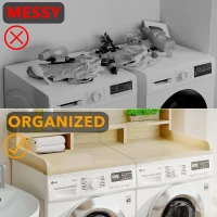 Practical Washer Dryer Countertop with Non-slip Pads, Wood Shelf Topper with Edge, Double Layer Organizer, 54" L x 27.5" W x 12" H, Oak(m-4)