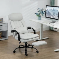 Vinsetto Executive Office Chair with Vibration Massage, Microfibre Swivel Desk Chair, Heated Reclining Computer Chair with Lumbar Support Pillow, Footrest, Cream White(m-10)