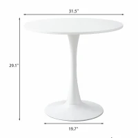 Modern Round Dining Table with MDF Top, Kitchen Dining Room Furniture with Metal Base, Easy Assembly and Cleaning, 31.5" L x 20" W x 29" H, White(m-3)