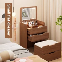 3-in-1 Vanity Desk with Flip Top Mirror, Dressing Table, Compact Makeup Vanity Set with Visible Glass Desktop, 23.5" L x 16" W x 31.5" H, Walnut(m-4)
