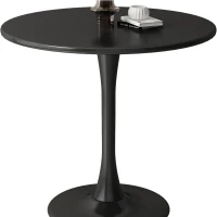 Modern Round Dining Table with MDF Top and Steel Base, Strong Construction, Easy Assembly and Cleaning, 23.5″ L x 23.5″ W x 29″ H, Black(m-11)