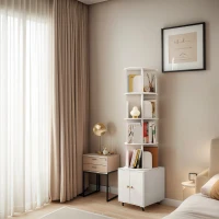 Rotating Bookshelf with Drawer and 360-Degree Display, Book Shelf Organizer for Bedroom, Living Room, 18" L x 18" W x 70" H, White(m-1)