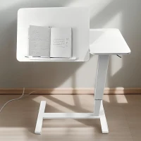 Overbed Bedside Desk with Tilting Tray, Mobile Rolling Laptop Stand, Height Adjustable Table with Wheels, 31.5″ L x 16″ W x 38″ H, White(m-1)