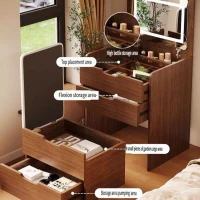 3-in-1 Vanity Desk with Flip Top Mirror, Dressing Table, Compact Makeup Vanity Set with Visible Glass Desktop, 23.5" L x 16" W x 31.5" H, Walnut(m-8)