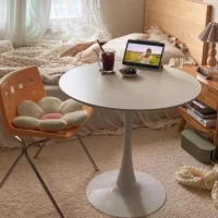 Modern Round Dining Table with MDF Top and Steel Base, Modern Aesthetic, Easy to Clean and Assemble, 23.5" L x 23.5" W x 29" H, White(m-7)