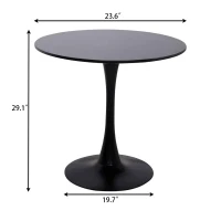 Modern Round Dining Table with MDF Top and Steel Base, Strong Construction, Easy Assembly and Cleaning, 23.5″ L x 23.5″ W x 29″ H, Black(m-3)