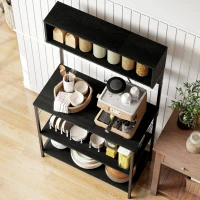 HOMCOM Baker's Rack with Charing Station, Microwave Shelf with Power Outlet, USB Charger and 5 Hooks, Black(m-9)