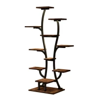 Indoor Plant Stand with Adjustable Grow Lights, Metal Vase-Shaped Plant Holder for Patio, 21.5″ L x 10″ W x 64.5″ H, Black+Dark Walnut(m-11)