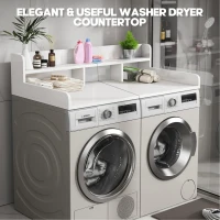 Washer Dryer Countertop with Non-slip Pads, Ample Workspace, Double Layer Wood Shelf Topper with Edge, 54″ L x 27.5″ W x 12″ H, White(m-4)