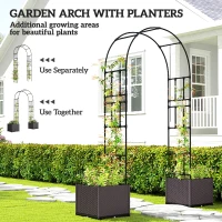 Outsunny 8ft Garden Arch with Two Planters Outdoor Steel Trellis Arbor for Climbing Plants, Weddings, Party, Brown, Black(m-4)