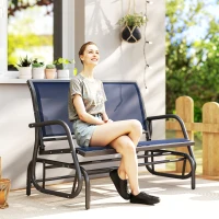 Outsunny 2-Person Outdoor Glider Bench, Patio Double Swing Rocking Chair Loveseat with  Steel Frame, Dark Blue(m-2)