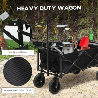 Outsunny Foldable Wagon Garden Carts with Wheels and Side Table, Black(m-8)